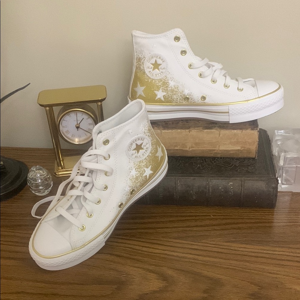 Converse Women's White and Gold High-Tops